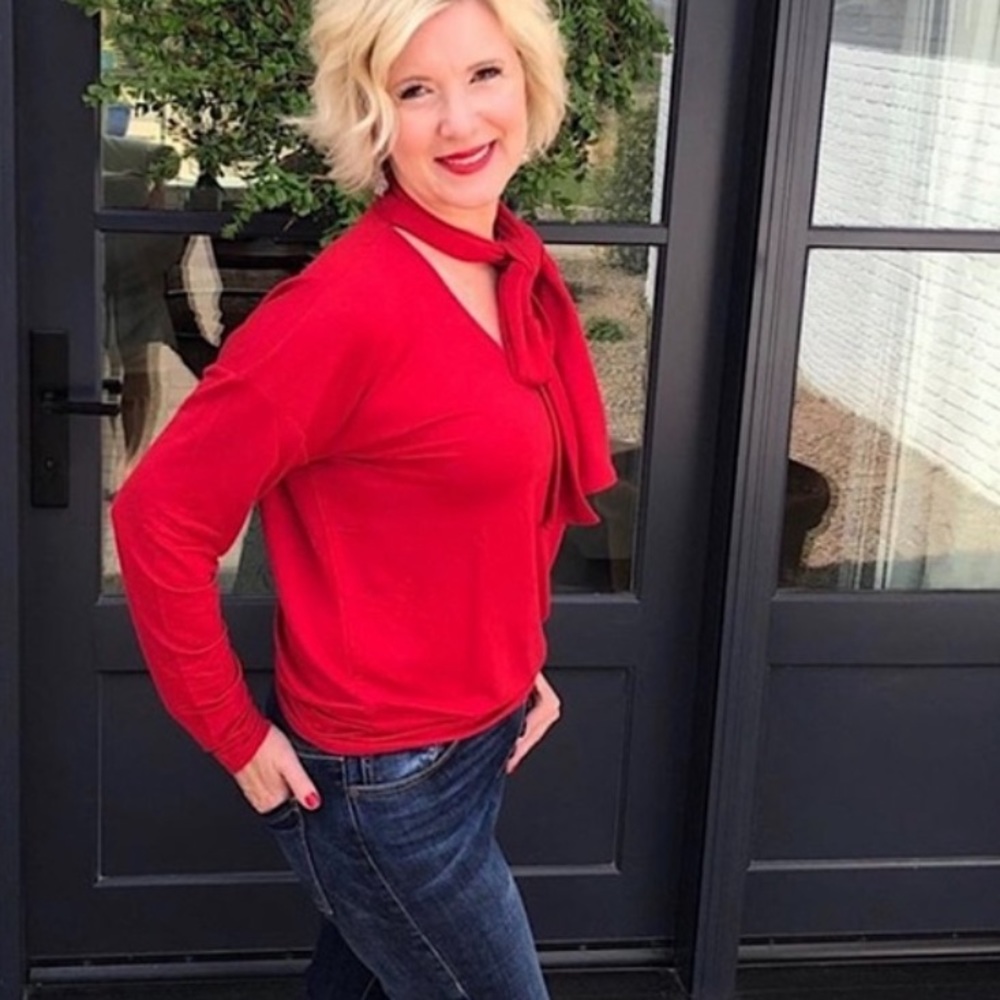 NEW - CAbi | Style 3804 Red Tess Tee Neck